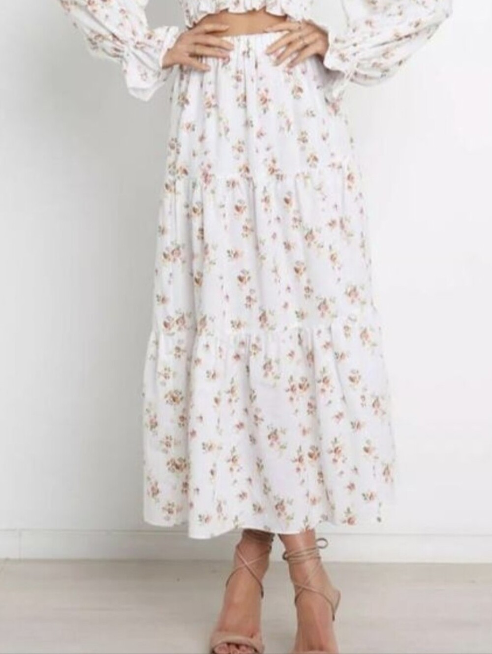 NWT Petal & Pup Gabriella white floral tiered maxi skirt